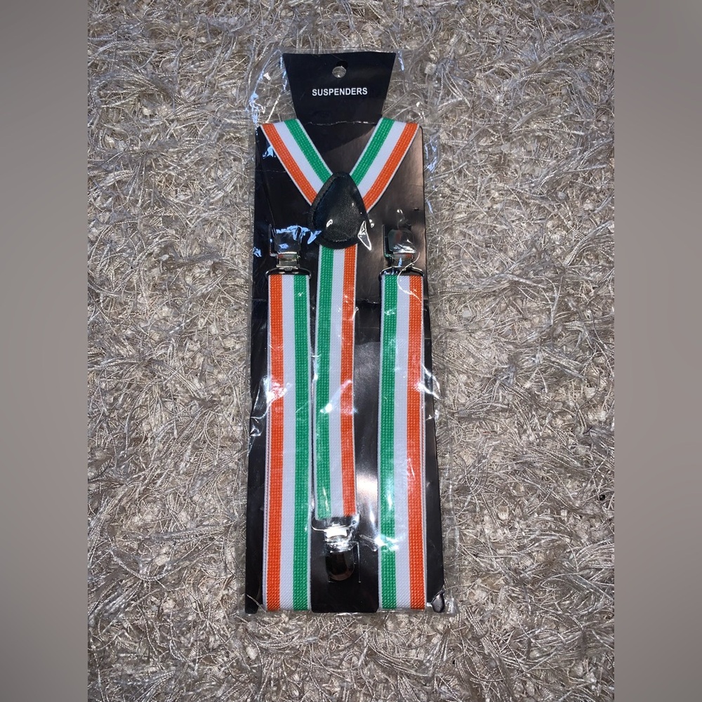 Striped Suspenders with Clips - Irish St. Patrick’s Day theme - Brand New